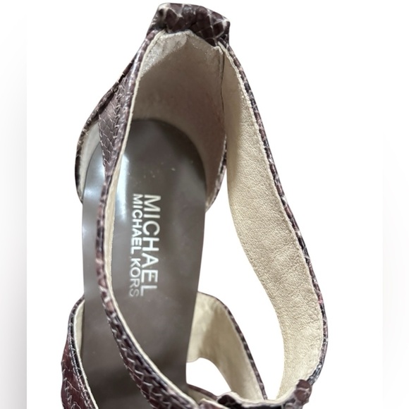 MICHAEL Michael Kors Front Zip Brown Reptile Strappy Leather Heeled Sandals, 7 - Picture 7 of 10
